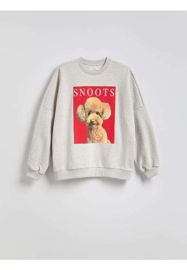 Reserved - Bluza z nadrukiem - jasnoszary. Kolor: szary. Materiał: dzianina, bawełna. Wzór: nadruk