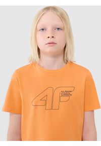 4f - 4F T-shirt regular z nadrukiem chłopięcy - pomarańczowy 158 (12-13 lat). Okazja: na co dzień. Kolor: pomarańczowy. Materiał: dzianina, bawełna, jersey. Długość rękawa: krótki rękaw. Długość: krótkie. Wzór: nadruk. Sezon: lato. Styl: klasyczny, sportowy, casual