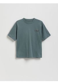 Reserved - Bawełniany t-shirt oversize - kremowy. Kolor: kremowy. Materiał: bawełna