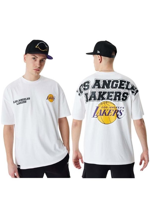 Koszulka męska New Era NBA Large Graphic BP OS Tee Los Angeles Lakers. Kolor: biały, wielokolorowy