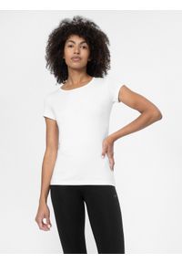 4f - T-shirt regular z nadrukiem damski. Kolor: biały. Materiał: bawełna, dzianina. Wzór: nadruk #1
