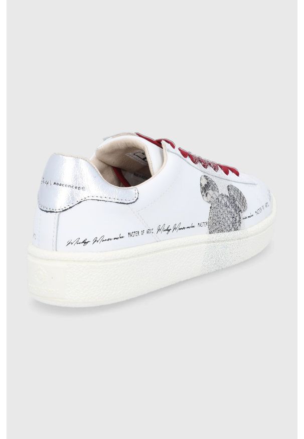 MOA Concept - Buty skórzane x Disney. Nosek buta: okrągły. Zapięcie: sznurówki. Kolor: biały. Materiał: skóra. Wzór: motyw z bajki. Obcas: na platformie