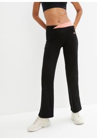 bonprix - Spodnie sportowe ze stretchem, poszerzane nogawki. Kolor: czarny. Materiał: materiał, bawełna. Styl: sportowy