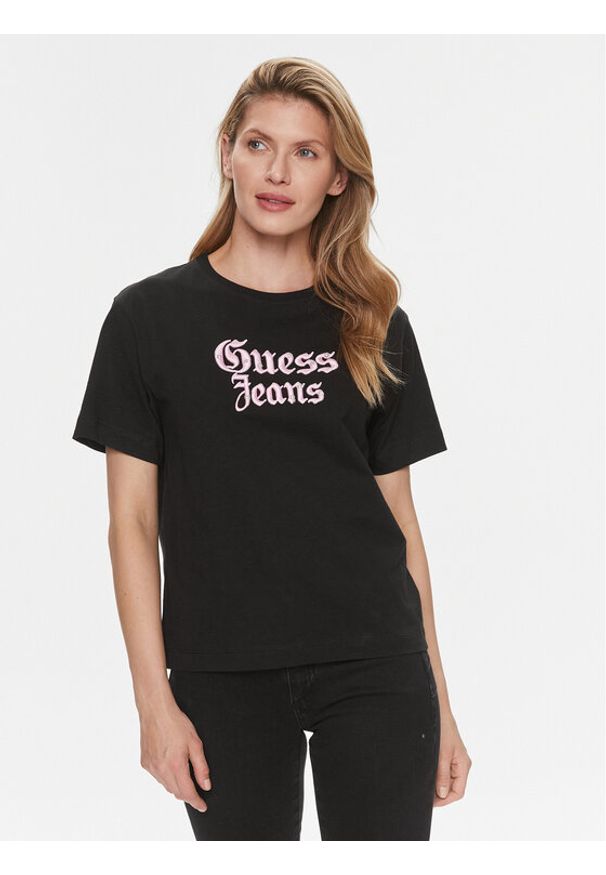 Guess T-Shirt Gothic W4RI49 K6XN4 Czarny Regular Fit. Kolor: czarny. Materiał: bawełna