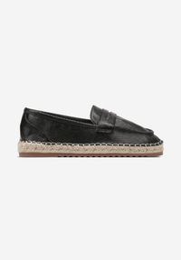 Renee - Czarne Espadryle Ozdobione Plecionką i Paskiem Zolivia. Okazja: na co dzień. Zapięcie: pasek. Kolor: czarny. Wzór: aplikacja. Materiał: jeans. Sezon: lato, wiosna. Obcas: na obcasie. Styl: casual. Wysokość obcasa: niski #4