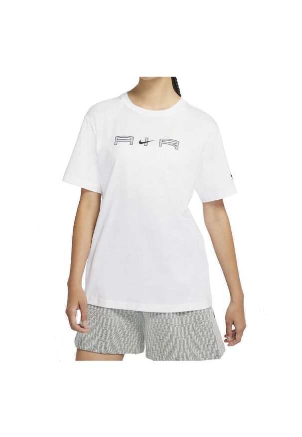 Koszulka damska Nike Air DD5431. Materiał: materiał, tkanina, bawełna. Długość rękawa: krótki rękaw. Długość: krótkie. Wzór: nadruk, aplikacja