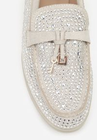 Renee - Szare Mokasyny z Cyrkoniami i Ozdobami Distantsteam. Okazja: na co dzień. Kolor: szary. Materiał: jeans. Wzór: aplikacja. Styl: glamour, casual #3