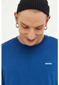 Hugo - HUGO t-shirt bawełniany kolor niebieski gładki. Kolor: niebieski. Materiał: bawełna. Wzór: gładki. Styl: klasyczny #6