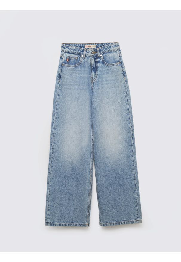 Big-Star - jeansy dziewczęce z szeroką nogawką niebieskie natalie 165. Stan: podwyższony. Kolor: niebieski. Materiał: jeans. Styl: elegancki, klasyczny, vintage