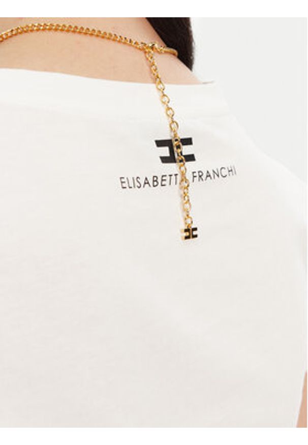 Elisabetta Franchi T-Shirt MA-006-51E2 Biały Regular Fit. Kolor: biały. Materiał: bawełna