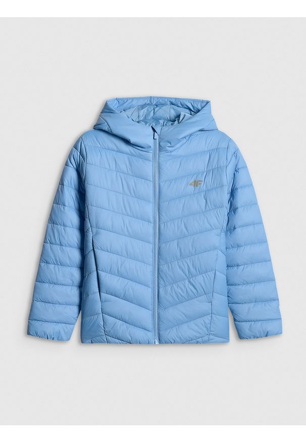 4f - 4F Kurtka z wypełnieniem syntetycznym dziewczęca - niebieska 164 (13-14 lat). Kolor: niebieski. Materiał: syntetyk. Wzór: gładki. Sezon: lato