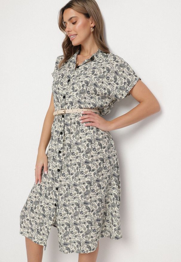 Born2be - Czarna Sukienka Bawełniana Koszulowa we Wzór Paisley Aelluria. Kolor: czarny. Materiał: bawełna. Wzór: paisley. Typ sukienki: koszulowe