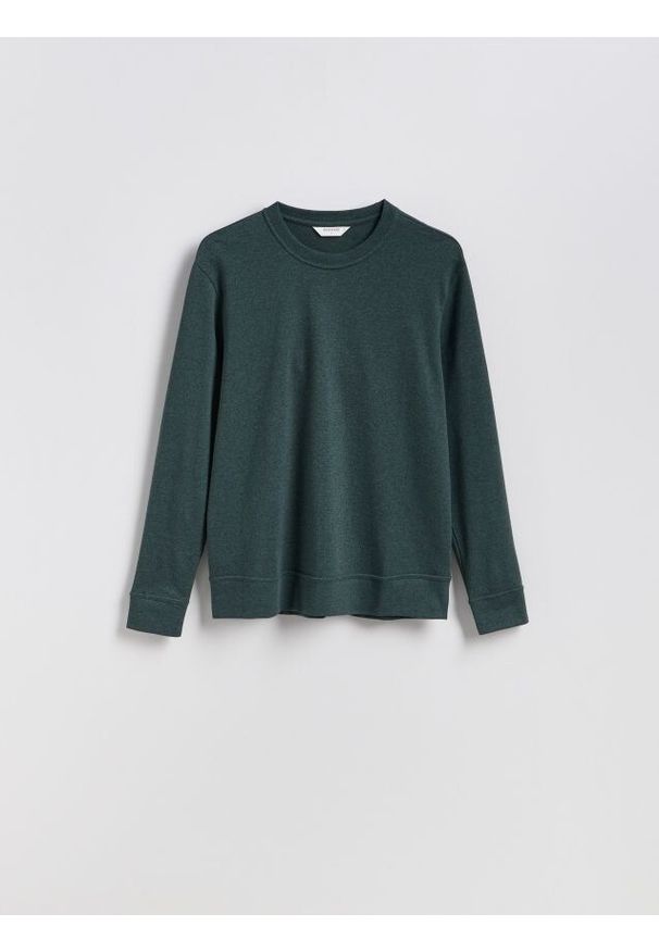 Reserved - Longsleeve regular - ciemnozielony. Kolor: zielony. Materiał: bawełna, dzianina. Długość rękawa: długi rękaw
