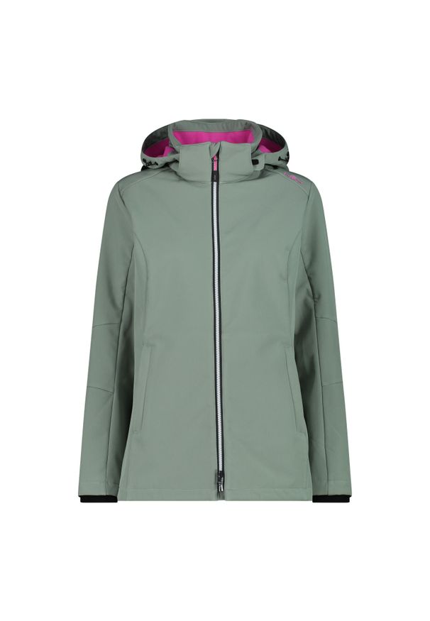 Kurtka damska turystyczna CMP 3A22226. Typ kołnierza: kaptur. Kolor: zielony. Materiał: softshell. Sport: turystyka piesza