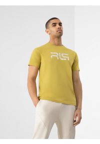 4f - T-shirt regular z bawełny PIMA męski 4F x RL9. Kolor: żółty. Materiał: bawełna. Wzór: nadruk. Sezon: lato. Sport: fitness