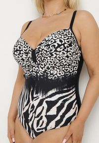 Born2be - Czarno-Beżowy Strój Kąpielowy Jednoczęściowy w Zwierzęce Printy Linoselle. Kolekcja: plus size. Kolor: czarny. Wzór: motyw zwierzęcy #3