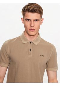 BOSS - Boss Polo 50468576 Beżowy Slim Fit. Typ kołnierza: polo. Kolor: beżowy. Materiał: bawełna