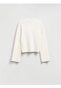 Reserved - Sweter z kontrastową lamówką - złamana biel. Materiał: wiskoza, dzianina