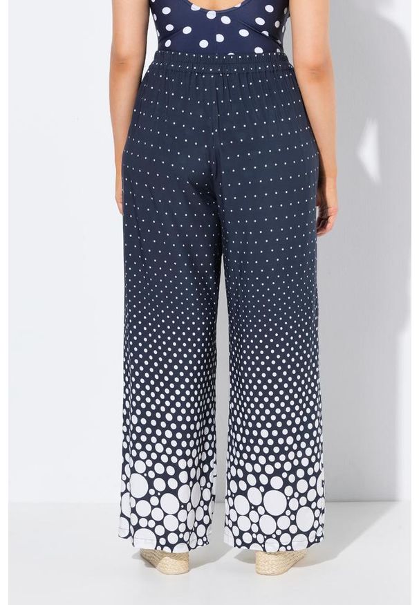ULLA POPKEN - Damskie Spodnie palazzo kropki szeroka prosta nogawka elastyczny pas. Kolekcja: plus size. Kolor: niebieski. Materiał: wiskoza, materiał. Długość: długie. Wzór: kropki
