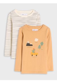Sinsay - Koszulki 2 pack - beżowy. Kolor: beżowy. Materiał: bawełna. Długość rękawa: długi rękaw. Długość: długie. Wzór: nadruk #1
