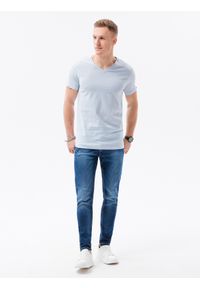 Ombre Clothing - T-shirt męski bawełniany BASIC S1369 - jasnoszary - XXL. Typ kołnierza: dekolt w serek. Kolor: szary. Materiał: bawełna. Długość: krótkie. Styl: klasyczny