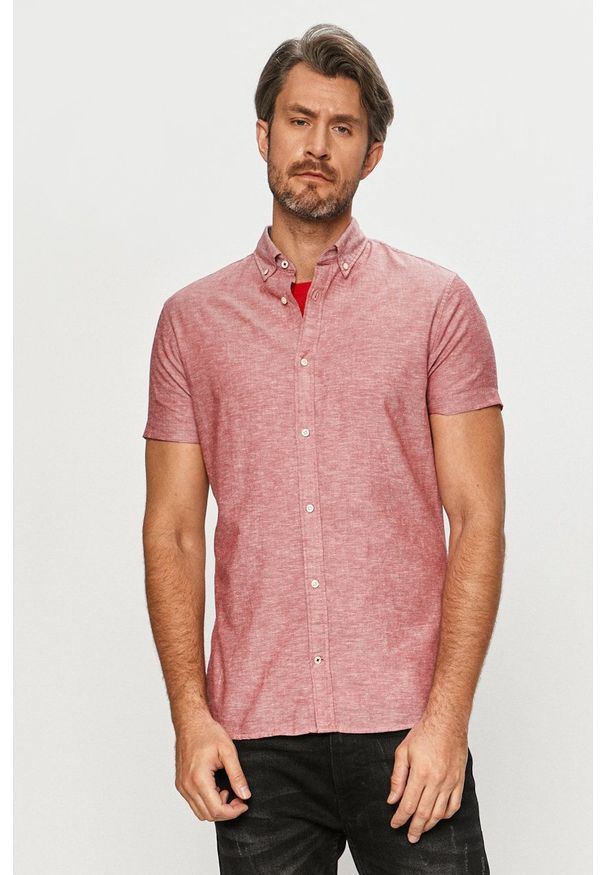 Jack & Jones - Koszula. Okazja: na co dzień. Typ kołnierza: button down. Kolor: czerwony. Długość rękawa: krótki rękaw. Długość: krótkie. Styl: casual