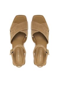 TOMMY HILFIGER - Tommy Hilfiger Sandały Suede Wrapped High Wedge FW0FW09218 Brązowy. Kolor: brązowy. Materiał: zamsz, skóra #4