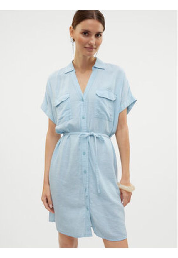 Vero Moda Sukienka letnia Linn 10323027 Błękitny Relaxed Fit. Kolor: niebieski. Materiał: len. Sezon: lato