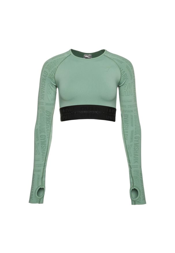 GYMSHARK - Top treningowy longsleeve damski Gymshark Vision Crop Top. Kolor: zielony. Długość rękawa: długi rękaw. Sport: fitness