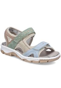 Komfortowe sandały damskie sportowe na rzepy kolorowe Rieker 68866-94. Zapięcie: rzepy. Materiał: skóra ekologiczna. Wzór: kolorowy. Styl: sportowy #1