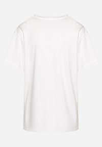 Born2be - Biały T-shirt z Krótkim Rękawem z Bawełny Zdobiony Nadrukiem w Kształcie Kwiatu Testalea. Okazja: na co dzień. Kolor: biały. Materiał: bawełna. Długość rękawa: krótki rękaw. Długość: krótkie. Wzór: aplikacja, nadruk, kwiaty. Styl: casual, elegancki #7