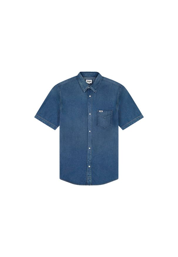Wrangler - WRANGLER SS 1 PKT SHIRT MĘSKA KOSZULA JEANSOWA MID STONE 112350183 W5K0014179. Materiał: jeans
