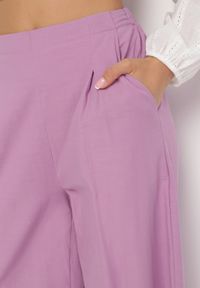 Born2be - Fioletowe Szerokie Spodnie Bawełniane Camprell. Kolor: fioletowy. Materiał: bawełna #3