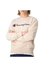 Bluza Champion Embroidered Script Logo Sweatshirt 217061-YS015 - beżowa. Kolor: beżowy. Materiał: tkanina, poliester, bawełna. Wzór: napisy. Styl: sportowy, klasyczny