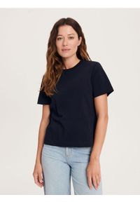 Reserved - T-shirt boxy - granatowy. Kolor: niebieski. Materiał: dzianina, bawełna #1