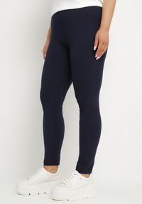Born2be - Granatowe Bawełniane Legginsy z Gumką w Pasie Mevora. Okazja: na co dzień. Kolekcja: plus size. Kolor: niebieski. Materiał: bawełna. Styl: klasyczny, casual