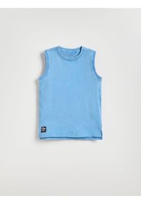 Reserved - Bawełniany t-shirt bez rękawów - niebieski. Kolor: niebieski. Materiał: bawełna. Długość rękawa: bez rękawów