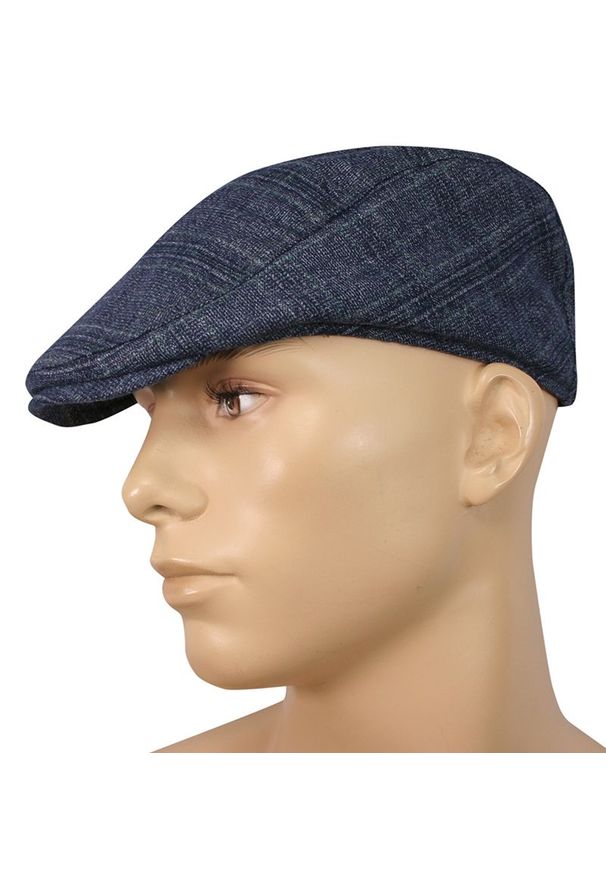 Kaszkiet, Granatowy w Kratkę, Jesienno-Zimowy, Ocieplany, z Gumką -Pako Jeans- Męski. Kolor: niebieski. Materiał: poliester, wełna. Wzór: kratka. Sezon: jesień, zima