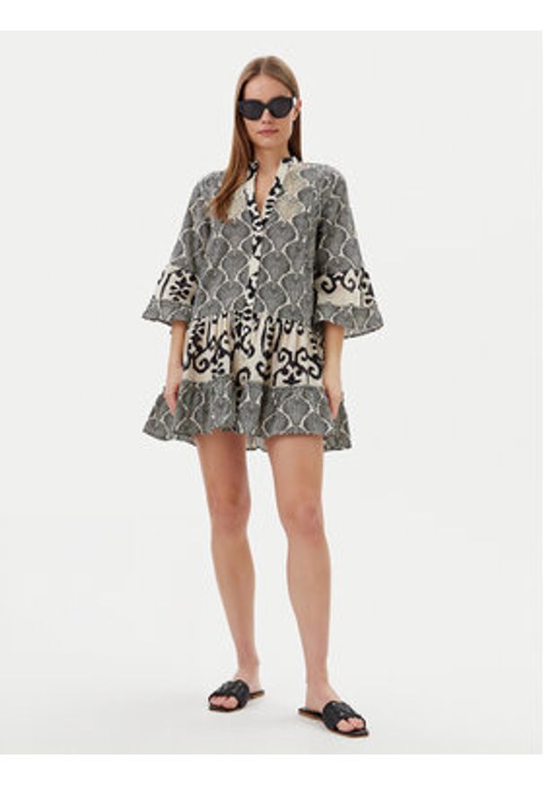 LOLA CASADEMUNT Sukienka letnia LS2516069 Czarny Regular Fit. Kolor: czarny. Materiał: bawełna. Sezon: lato