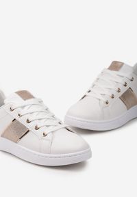 Born2be - Biało-Szampańskie Sneakersy Frutesa. Okazja: na co dzień. Wysokość cholewki: przed kostkę. Nosek buta: okrągły. Kolor: biały. Materiał: jeans, materiał. Szerokość cholewki: normalna. Wzór: aplikacja #3