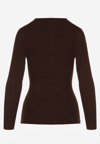 Renee - Brązowy Sweter z Bawełną z Prążkowanej Dzianiny Reisaria. Okazja: na co dzień. Kolor: brązowy. Materiał: prążkowany, dzianina, bawełna. Styl: casual, klasyczny #8