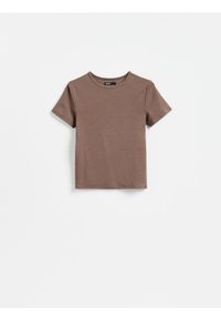 Reserved - T-shirt z modalem - brązowy. Kolor: brązowy. Materiał: dzianina