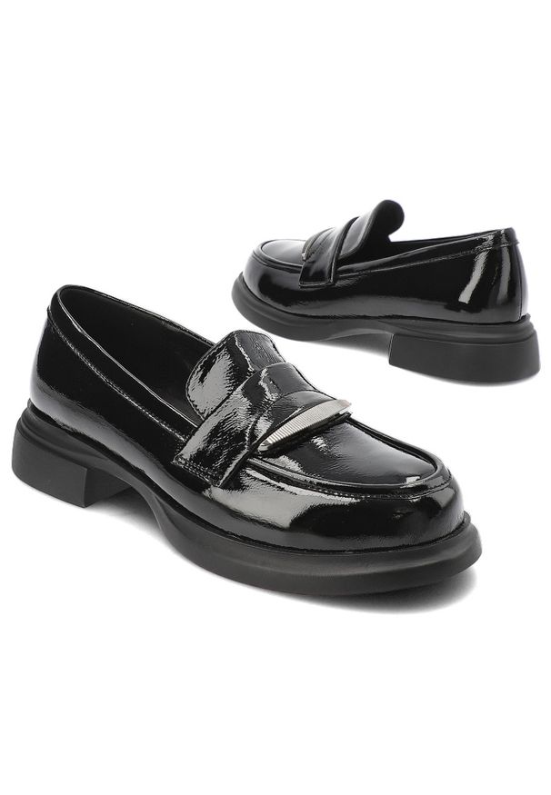 Czarne Półbuty S.Barski Eleganckie Mokasyny Damskie. Kolor: czarny. Materiał: materiał. Sezon: lato. Styl: elegancki