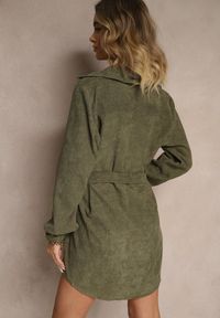 Renee - Zielona Koszula Sztruksowa z Bawełną Wykończona Paskiem w Talii Nevelanis. Kolor: zielony. Materiał: bawełna, sztruks #4