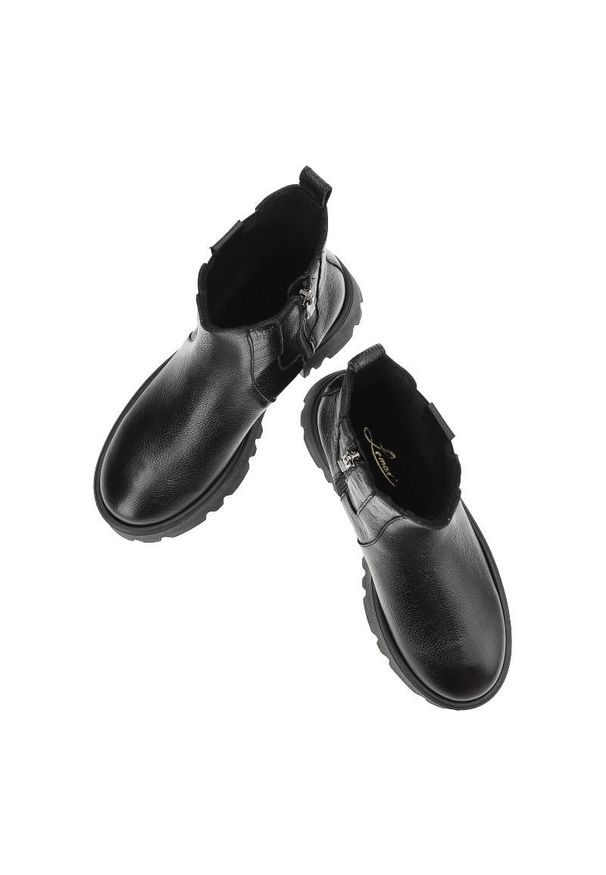 Czarne Botki Lemar Damskie Modne Skórzane Buty. Kolor: czarny. Materiał: skóra. Szerokość cholewki: normalna. Sezon: jesień