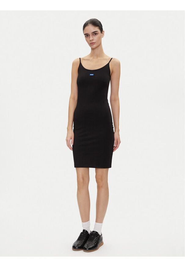 Hugo - HUGO Sukienka codzienna Narya 50538896 Czarny Slim Fit. Okazja: na co dzień. Kolor: czarny. Materiał: bawełna. Typ sukienki: proste. Styl: casual