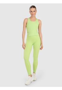 4f - 4F Legginsy treningowe szybkoschnące damskie - zielone XS. Stan: podwyższony. Kolor: zielony. Materiał: dzianina, materiał, syntetyk, włókno, elastan. Wzór: gładki, ze splotem. Sport: fitness