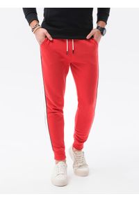 Ombre Clothing - Spodnie męskie dresowe P865 - czerwone - XXL. Kolor: czerwony. Materiał: dresówka