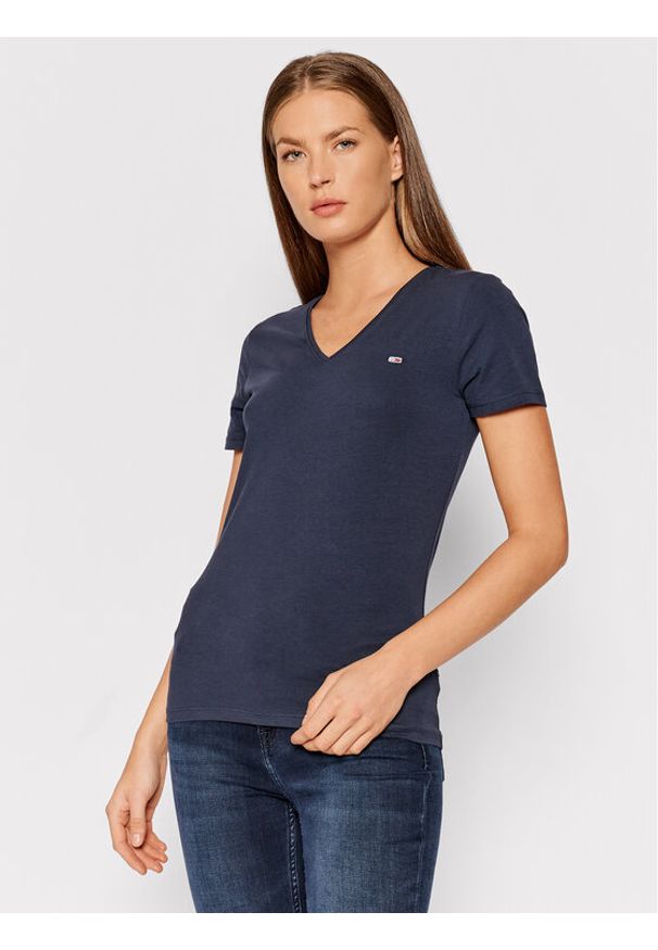 Tommy Jeans T-Shirt Tjw Skinny Stretch DW0DW09197 Granatowy Slim Fit. Kolor: niebieski. Materiał: bawełna