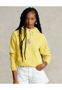 Ralph Lauren - RALPH LAUREN - Żółta bluza z kapturem z logo. Typ kołnierza: kaptur. Kolor: żółty. Materiał: bawełna. Wzór: kolorowy